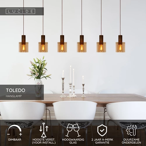 Lucide TOLEDO - Hanglamp - Ø 20 cm - 3xE27 - Amber - USP